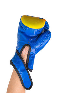 用蓝色拳击手套在白色背景图片