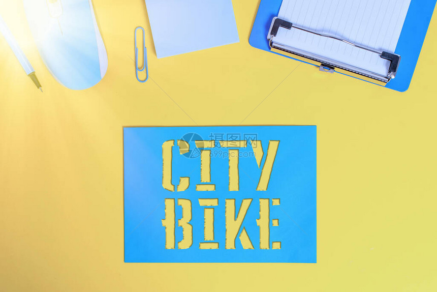 概念手写显示城市自行车概念意义设计用于通过同样平坦的城市地区进行常规短途骑行剪贴板纸鼠标铅笔图片