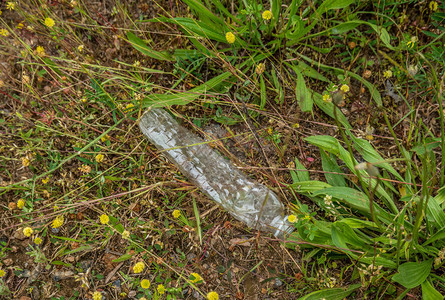 一个空的废弃可回收塑料瓶被倾倒在路边图片