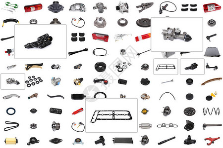 汽车和卡车的各种汽车零部件的拼合背景图片
