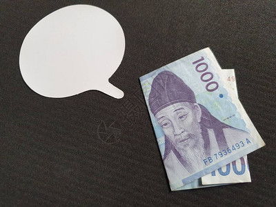 商务对话韩国纸币1000韩圆和对话框图标info图片