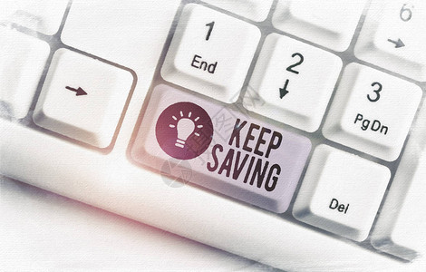写笔记显示继续保存将钱存入银行或金融机构账户的商业概念白色pc键盘图片