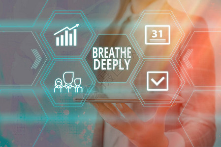 手写文本深呼吸将大量空气吸入肺部的概念照片完全吸气呼网格和图标的不同设置最新背景图片