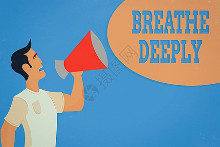 文字书写文本深呼吸商业照片展示了将大量空气吸入肺部充分呼气穿着衬衫站着说话的男人拿着背景图片