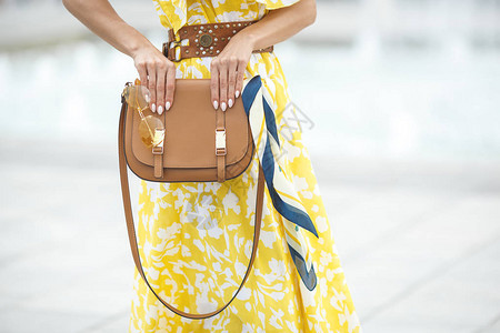 暑期饰品女饰品穿黄色裙子的女士手袋图片