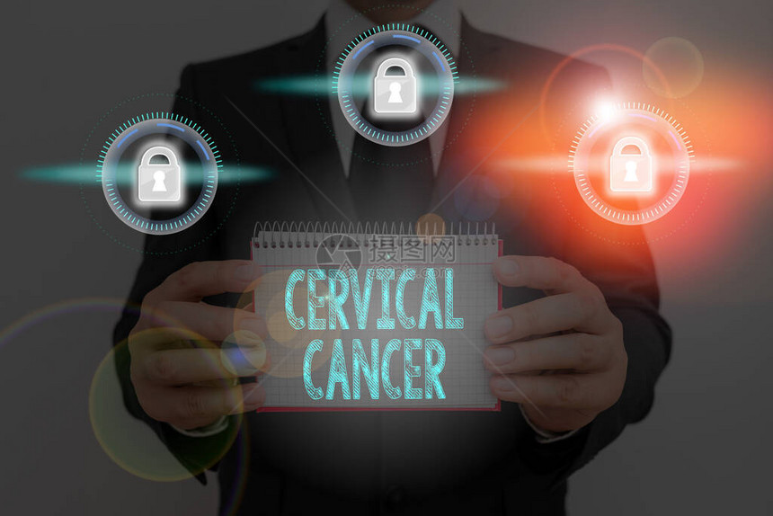 显示宫颈癌的文字符号展示宫颈细胞中发生的癌症类图片