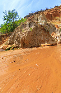 越南仙河中橙色沙悬崖的背景图片