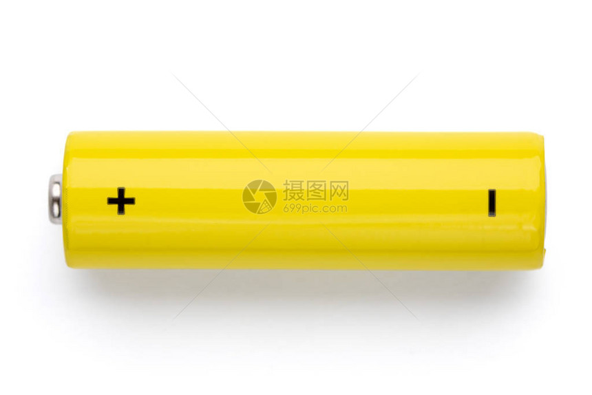 白色背景的黄色AA碱电池Mignon或NiMH可充电图片