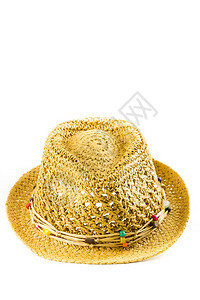 白色背景的夏季草编沙滩帽图片