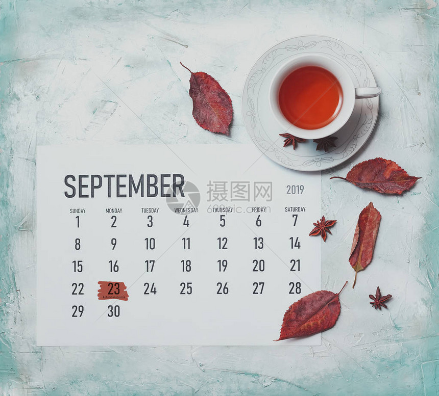 9月2019日的春分日历上突出9月图片