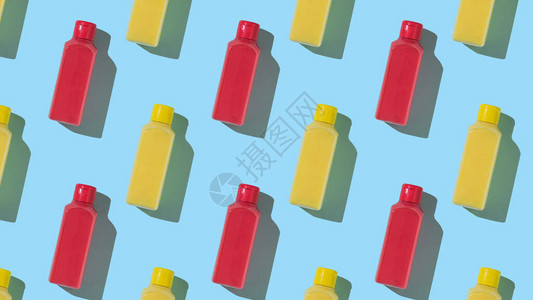 红色和黄色塑料瓶的无缝模式图片