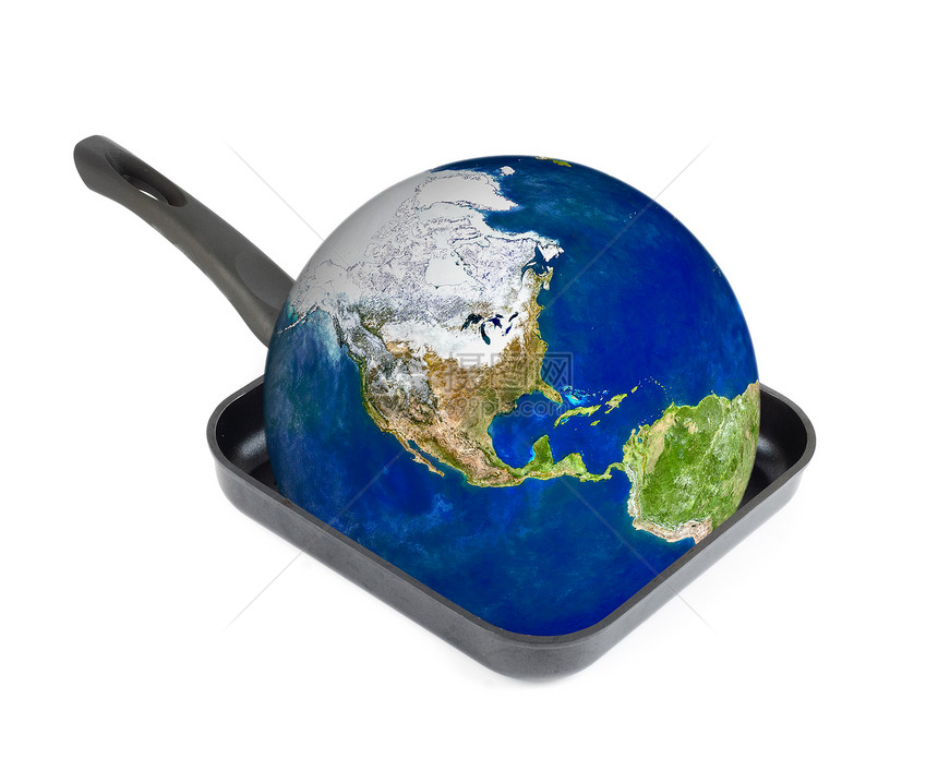全球升温概念地球在煎锅图片