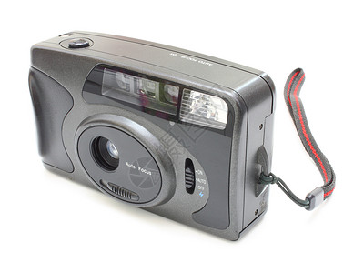 白色背景上的灰色旧胶卷相机背景图片