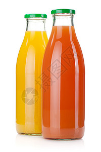 橙汁和葡萄柚汁瓶在白色背景上被隔离图片