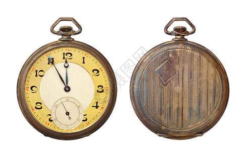 白色背景的旧古董袖珍手表背景图片