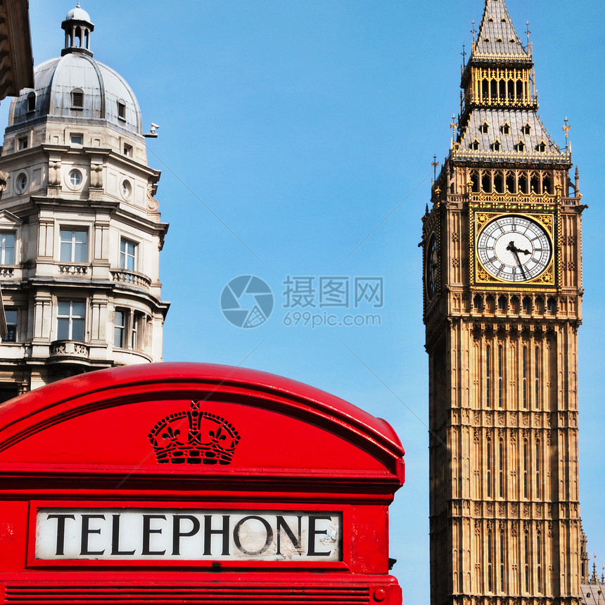 BigBen和英国伦敦经典红图片