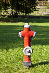 草地上的红色消防栓图片