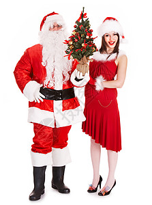 SantaClaus和女孩拿着圣诞背景图片