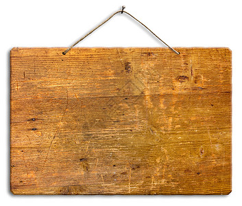 褐色木牌挂牌挂着绳和钉子的空木板空白木布告示板孤背景