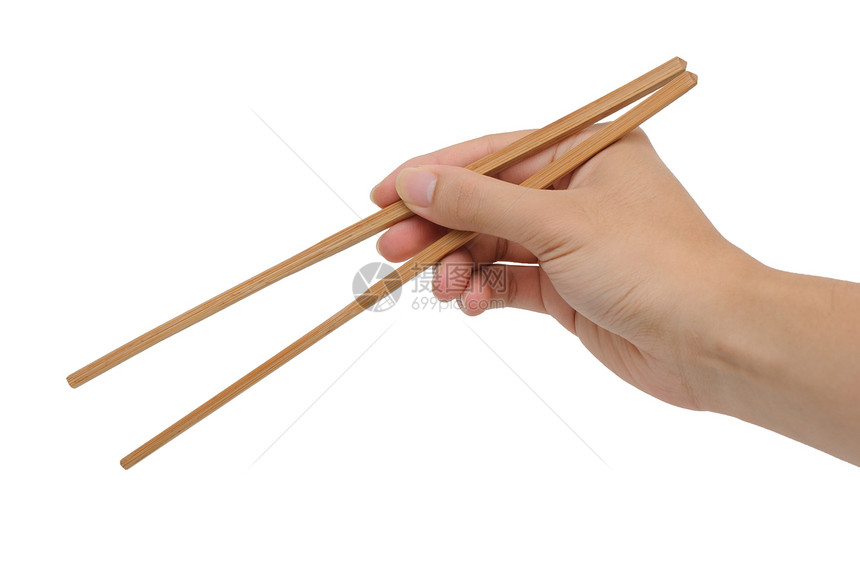 在白色背景下用竹筷子对图片