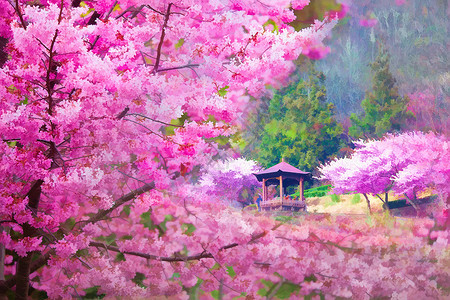 用漂亮的樱花绘画风背景图片