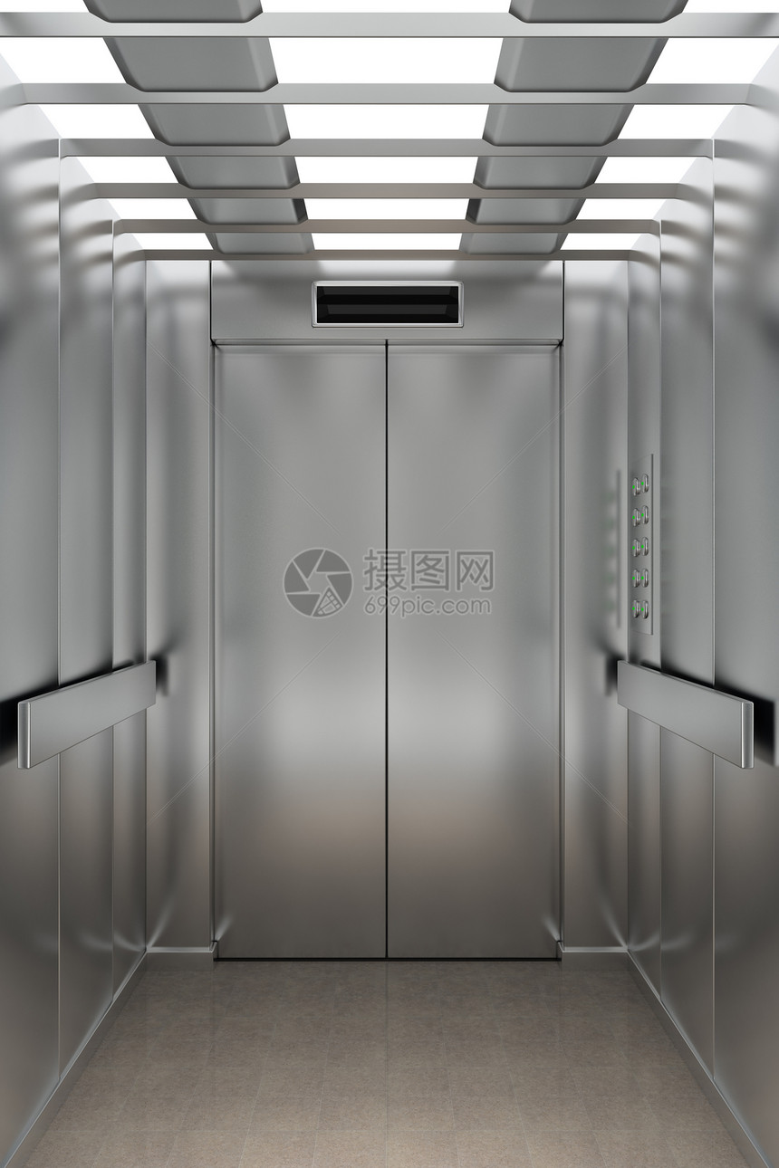 面向入口门的现代电梯的内部视图图片