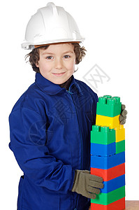 可爱的将来建筑商用白色背景上的玩具块建砖墙图片