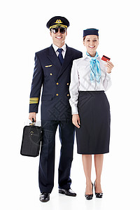 白色背景的飞行员和空姐图片
