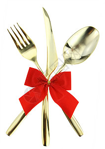 圣诞餐具勺子叉子和刀子堆背景图片
