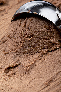 带勺子的奶油巧克力冰淇淋图片