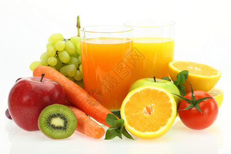 新鲜水果蔬菜和果汁图片