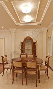 豪华的木制餐桌和椅子图片