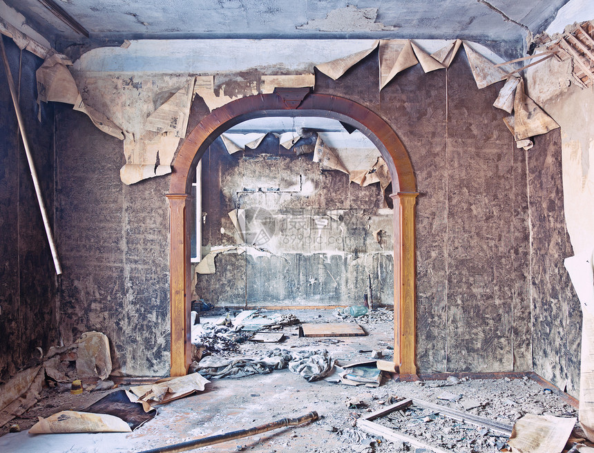 旧废弃烧毁的室内照片图片