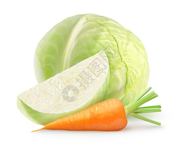 新鲜的白菜和胡萝卜上白色孤立图片