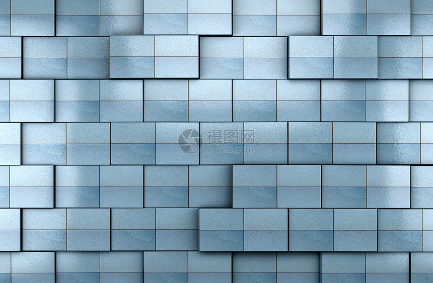 3d蓝色瓷砖墙背景图片