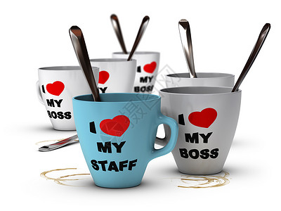 社会潮图素材许多写着我爱的员工和老板的杯子背景