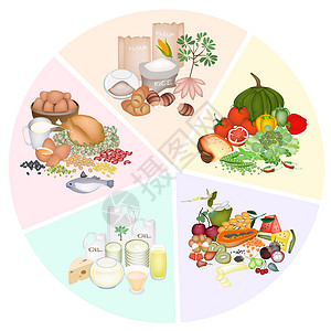 碳水化合物蛋白质脂肪维生素和矿物质的食物组饼图图片