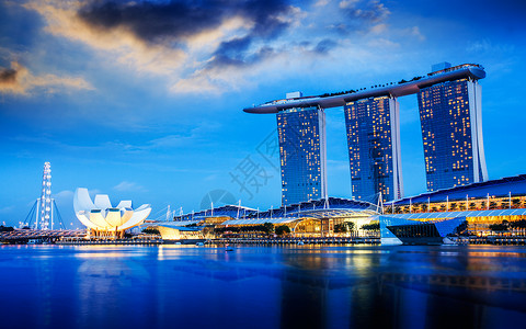 新加坡城市天际线夜景图片