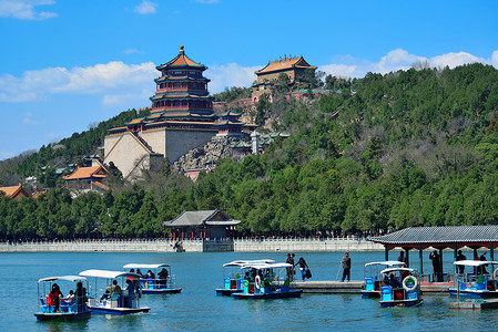 北京有历史建筑和船的夏图片