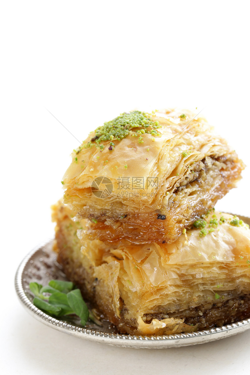 土耳其的阿拉伯甜点baklava与蜂蜜和图片