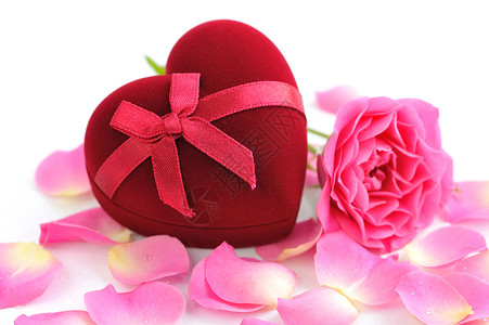 红玫瑰的心形礼物盒白图片