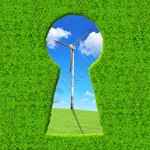 绿色钥匙孔背景风力涡轮机上的图片