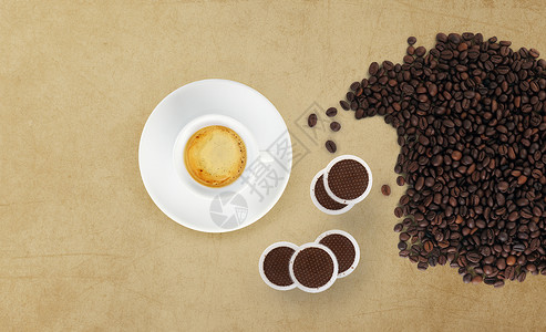 咖啡和豆子大理石背景图片