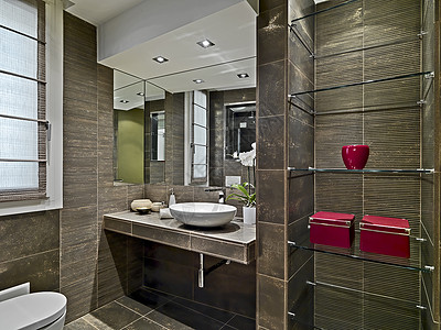 现代浴室盥洗台的细节图片