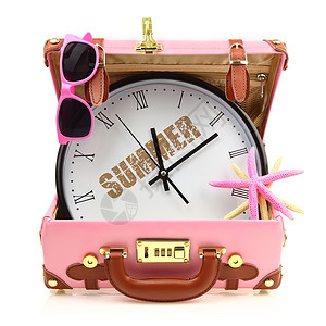 粉色旅行手提箱时钟太阳墨图片