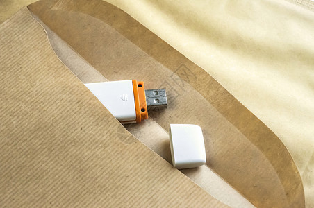 Brown信封和USB闪存驱图片