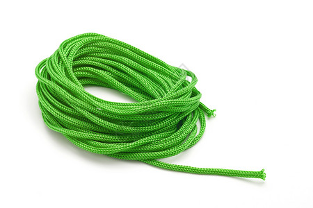 在白色的绿色paracord绳索背景图片