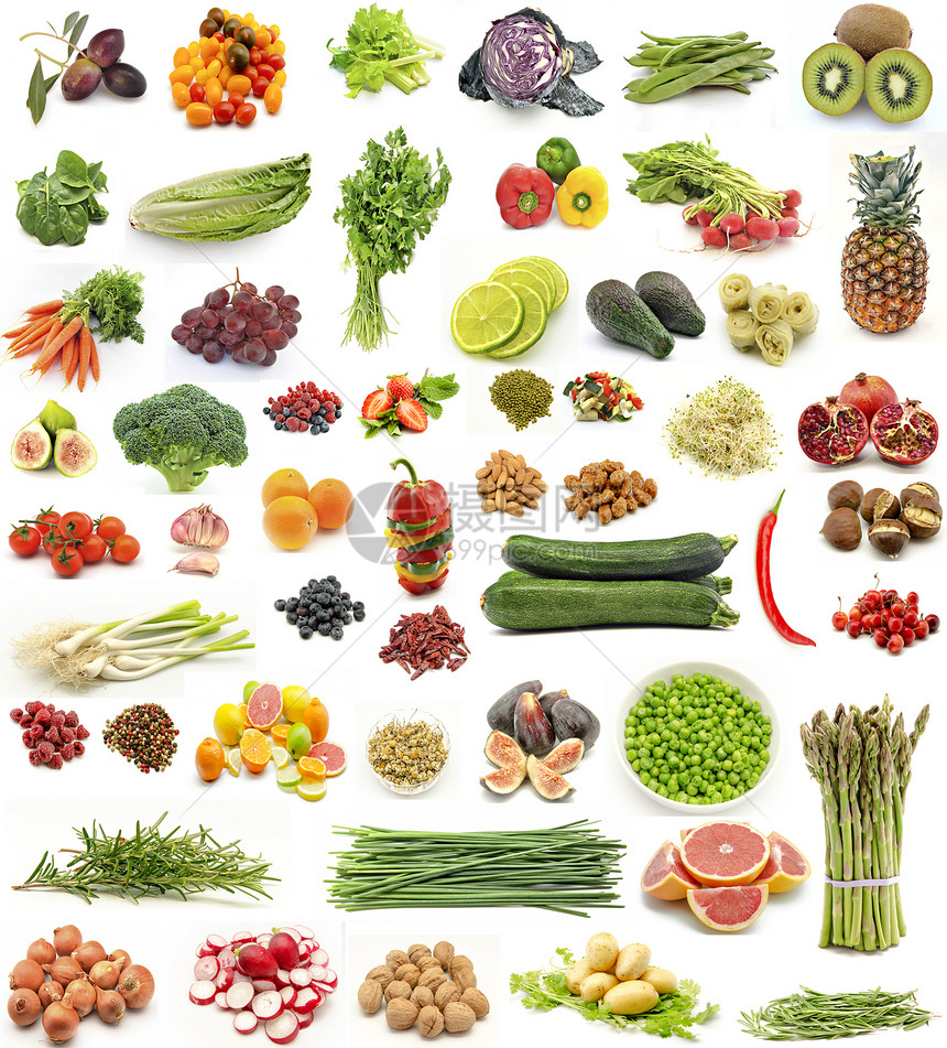 垂直的新鲜水果和蔬菜拼贴画图片