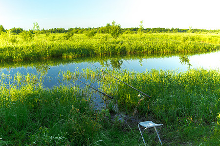 夏天清晨在河岸钓鱼并不大图片