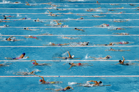 竞争游泳池拥挤的游图片